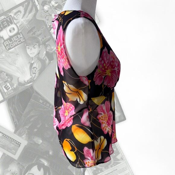 Y2K Black Tropical Floral Print V Neck Top - Picture 3 of 6